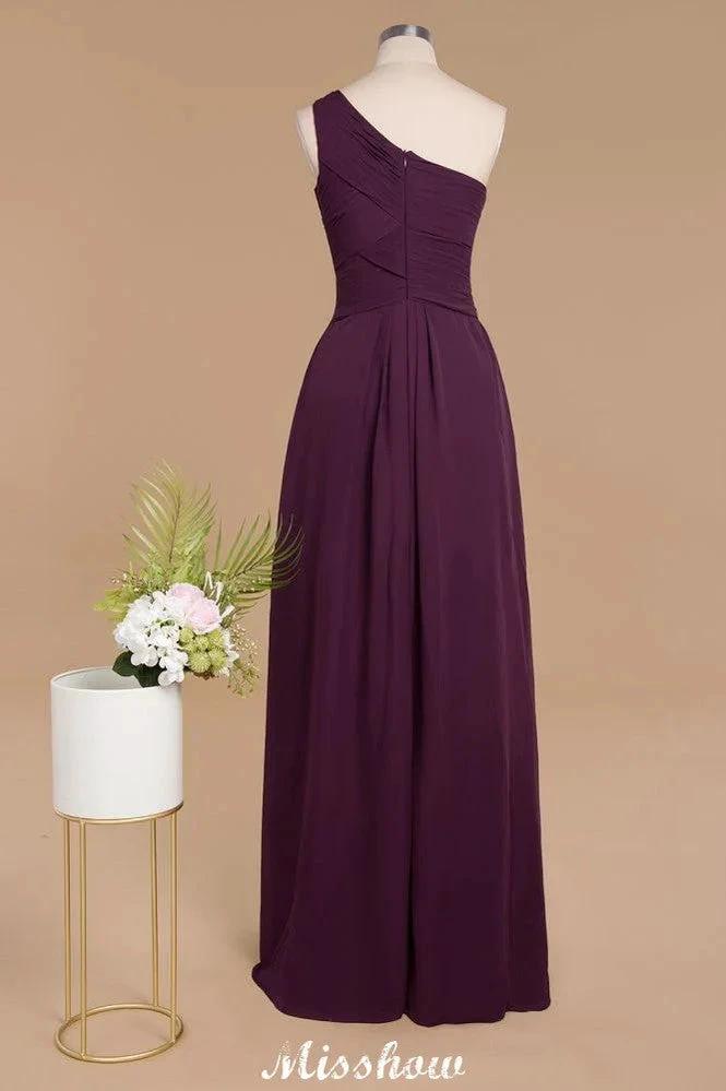 Elegant Ruffles One Shoulder Prom Dresses | A-Line Sleeveless Evening Dresses