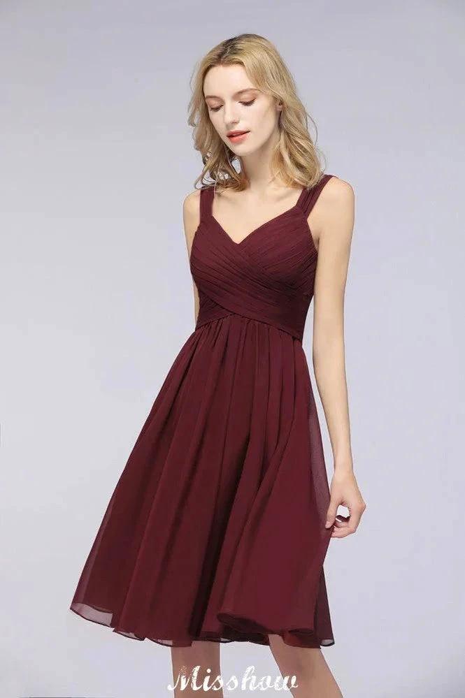 Elegant Ruffles Straps Short Prom Dresses | A-Line Sleeveless Knee Length Evening Dresses