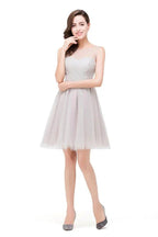 Elegant Silver A-line Mini Crew Bridesmaid Dresses