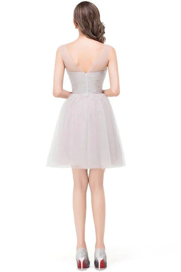 Elegant Silver A-line Mini Crew Bridesmaid Dresses