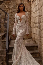 Elegant sweetheart longsleeves mermaid lace Wedding dresses