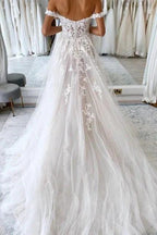 Elegant sweetheart off-the-shoulder cap sleeves a-line lace wedding dress
