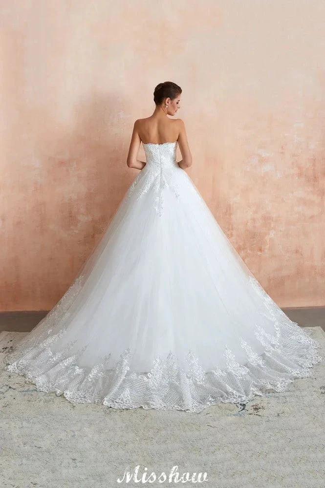Elegant Sweetheart White Wedding Dress | Simple Tulle Beach Aline Ball Gown