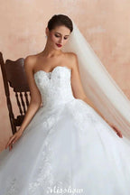 Elegant Sweetheart White Wedding Dress | Simple Tulle Beach Aline Ball Gown