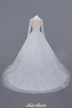 Elegant Tulle Lace Ball Gown High Neck Long Sleeves Floor Length Wedding Dress