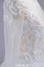 Elegant Tulle Lace Ball Gown High Neck Long Sleeves Floor Length Wedding Dress