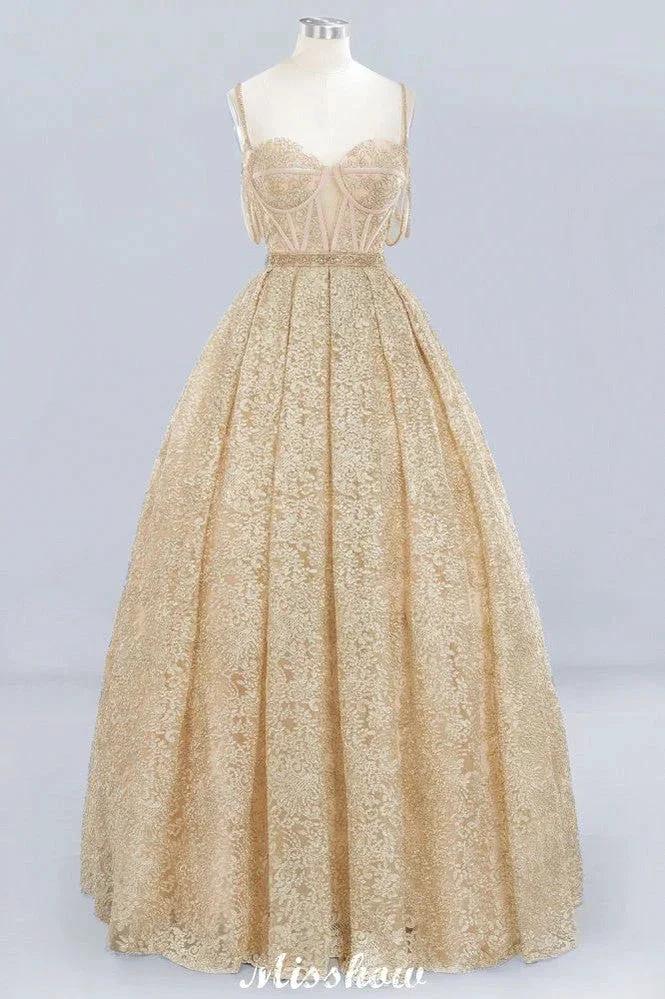 Elegant Tulle Lace Ball Gown Shaghetti Sweetheart Sleevless Wedding Dress