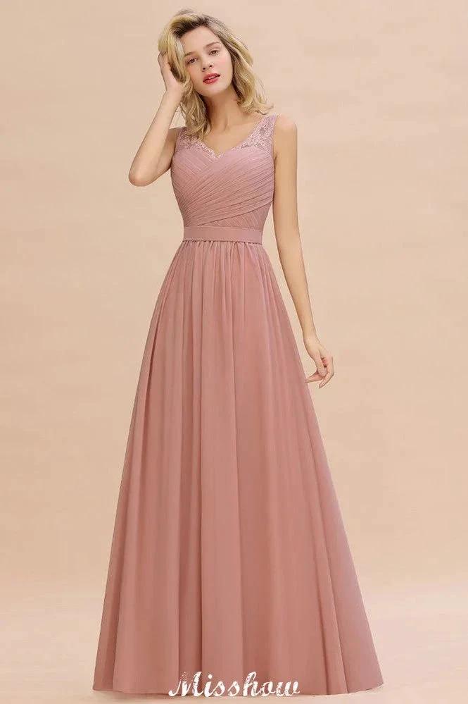 Elegant V-Neck A-line Evening Maxi Dress Bridesmaid Dress Sleeveless Styles