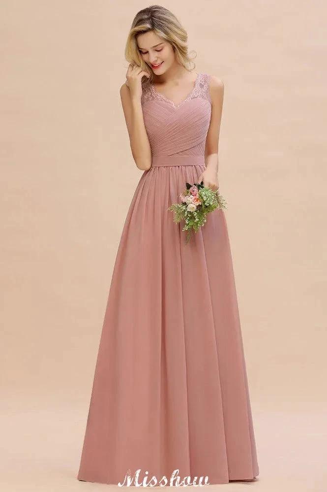 Elegant V-Neck A-line Evening Maxi Dress Bridesmaid Dress Sleeveless Styles
