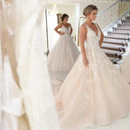 Elegant V-Neck A-line Wedding Dresses with Lace