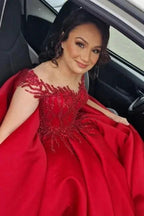 Elegant v-neck capsleeves a-line satin Wedding dresses