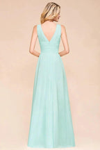 Elegant V-Neck Chiffon Bridesmaid Dress A-line Maxi Wedding Party Dress