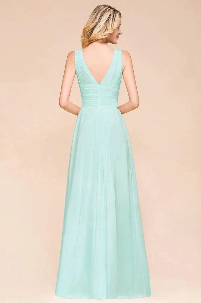 Elegant V-Neck Chiffon Bridesmaid Dress A-line Maxi Wedding Party Dress