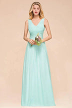 Elegant V-Neck Chiffon Bridesmaid Dress A-line Maxi Wedding Party Dress