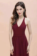 Elegant V-Neck Chiffon Bridesmaid Dress Backless aline Party Dress with Sequins