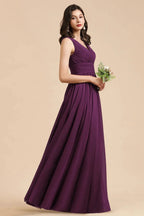 Elegant V-Neck Ruffle A-line Chiffon Lace Bridesmaid Dresses