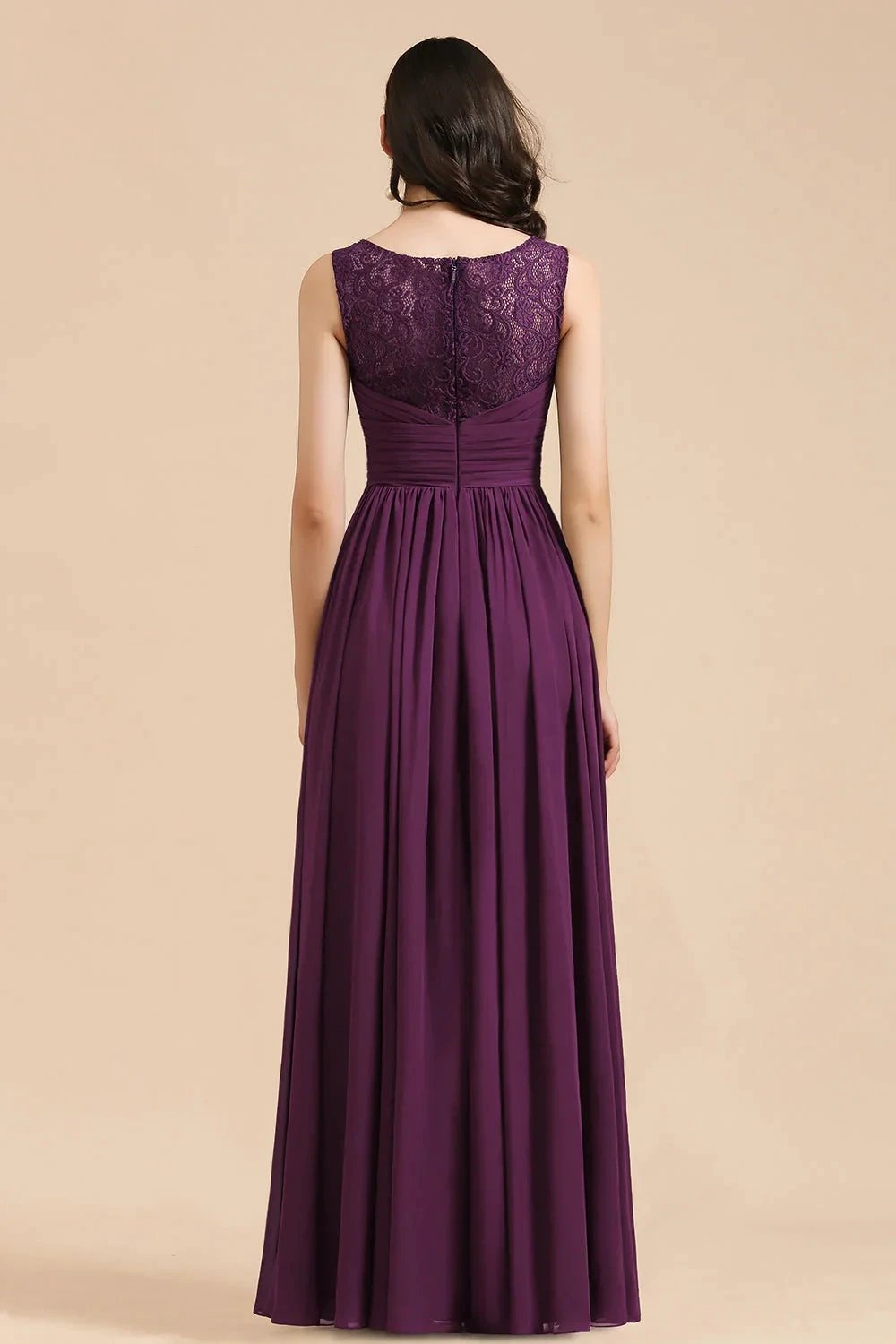 Elegant V-Neck Ruffle A-line Chiffon Lace Bridesmaid Dresses