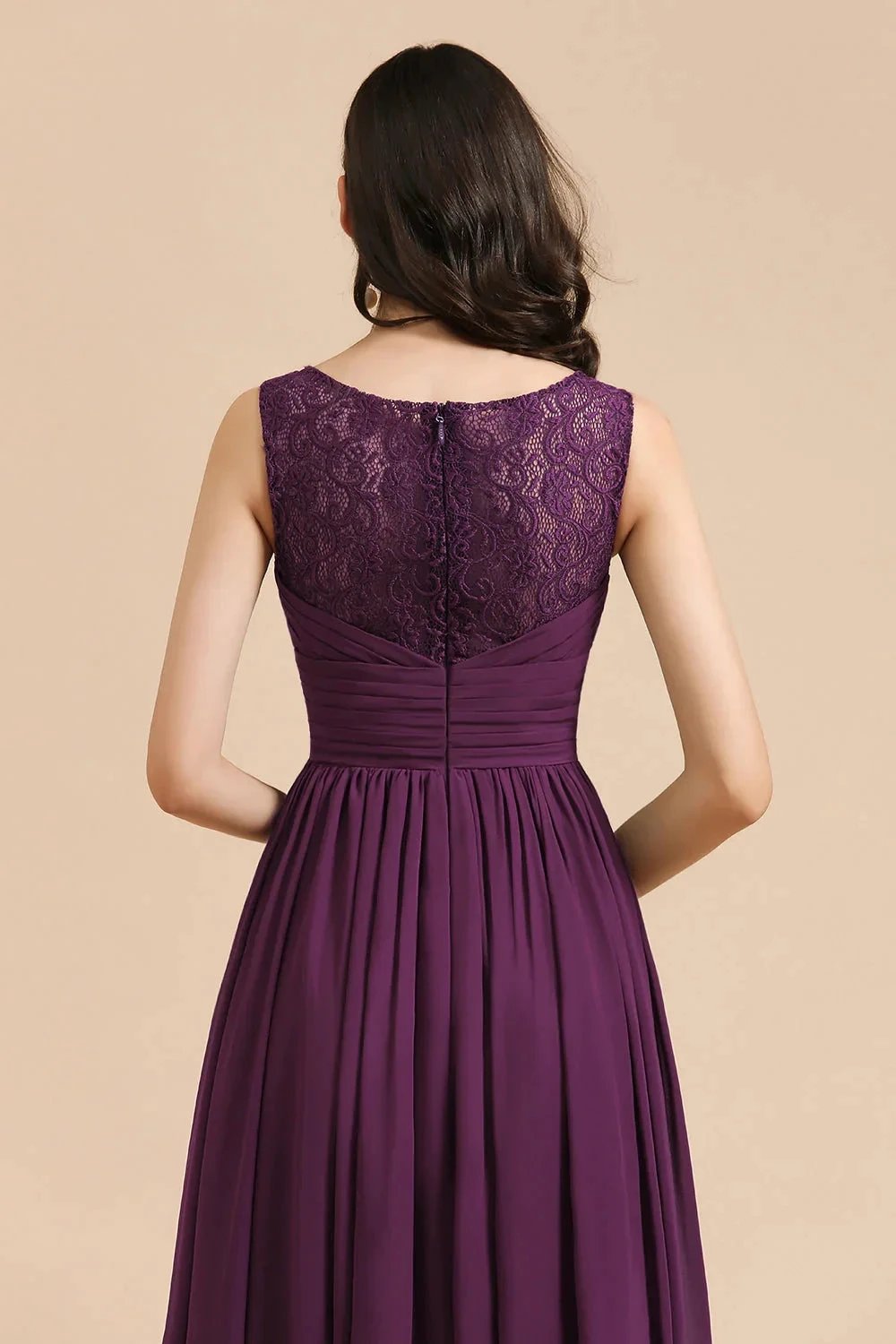 Elegant V-Neck Ruffle A-line Chiffon Lace Bridesmaid Dresses