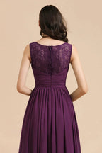 Elegant V-Neck Ruffle A-line Chiffon Lace Bridesmaid Dresses