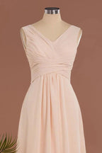 Elegant V-Neck Ruffles Simple Formal Dresses | A-Line Sleeveless Chiffon Evening Dresses
