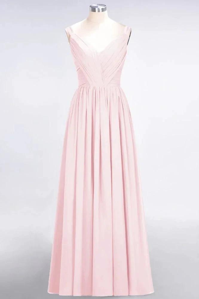 Elegant V-Neck Strap Backless Ruffles Chiffon Floor-Length Bridesmaid Dress