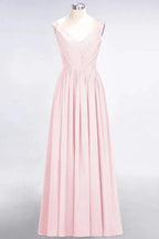 Elegant V-Neck Strap Backless Ruffles Chiffon Floor-Length Bridesmaid Dress