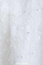 Elegant V-Neck Tulle Pearls Wedding Dress Beach Bridal Gown