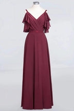 Elgant Ruffles Chiffon Floor-Length Bridesmaid Dress Aline Pearls Sleeveless Wedding Party Dress