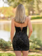 Sweetheart Black Sequin Short Homecoming Dresses