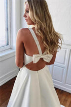 Excellent Long A-line Straps Bow Backless Wedding Dresses with Pockets