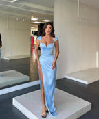 Long Mermaid Sweetheart Satin Prom Dress with Split