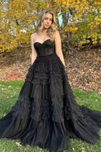 Averi | Blushing Pink Tulle Ruffle Layers Lace-Up Back A-Line Prom Dress