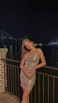 New Years Eve Outfit Dress Spaghetti Straps Sequins Party Dress Tight Homecoming Dress Y479