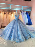 Sky Blue Sweetheart Quinceanera Dress with Appliques Sweet 16 Dress Ball Gown  Y1872