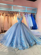 Sky Blue Sweetheart Quinceanera Dress with Appliques Sweet 16 Dress Ball Gown  Y1872