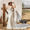 Spaghetti Strap Mermaid Wedding Dresses For Bride Satin V-Neck Appliques Backless Sleeveless Customised Robe De Mariée