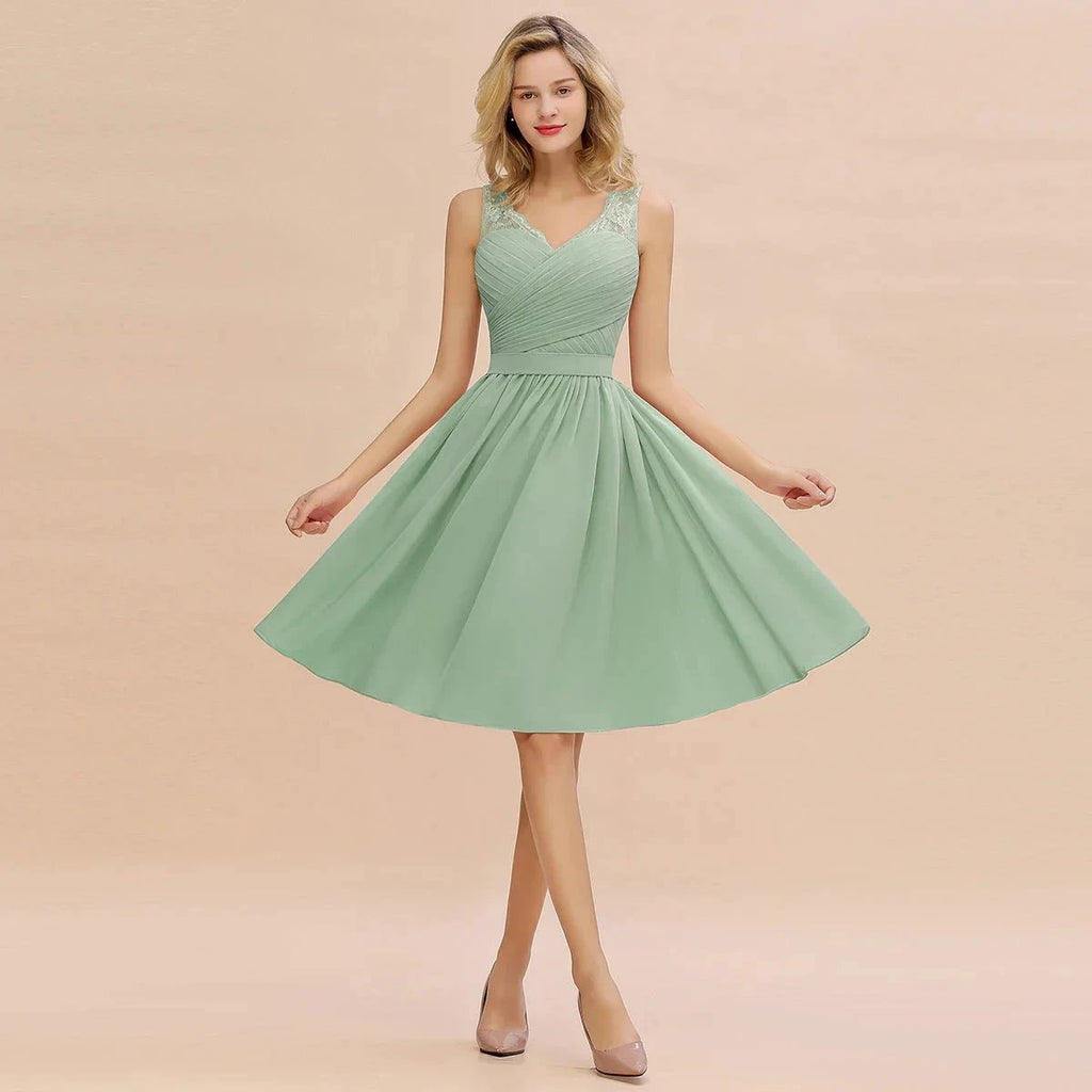 Fabulous A-Line V-Neck Sleeveless Satin Short Bridesmaid Dresses