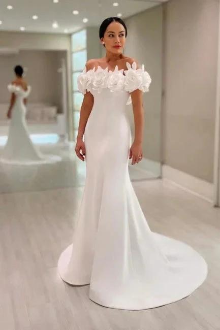 Fabulous Mermaid Satin Off-The-Shoulder Sleeveless White Wedding Dress