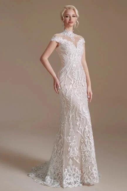 Fabulous Off-the-shoulder Sleeveless Mermaid Floor-Length Lace Wedding Dresses with Pattern