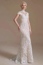 Fabulous Off-the-shoulder Sleeveless Mermaid Floor-Length Lace Wedding Dresses with Pattern