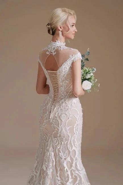 Fabulous Off-the-shoulder Sleeveless Mermaid Floor-Length Lace Wedding Dresses with Pattern