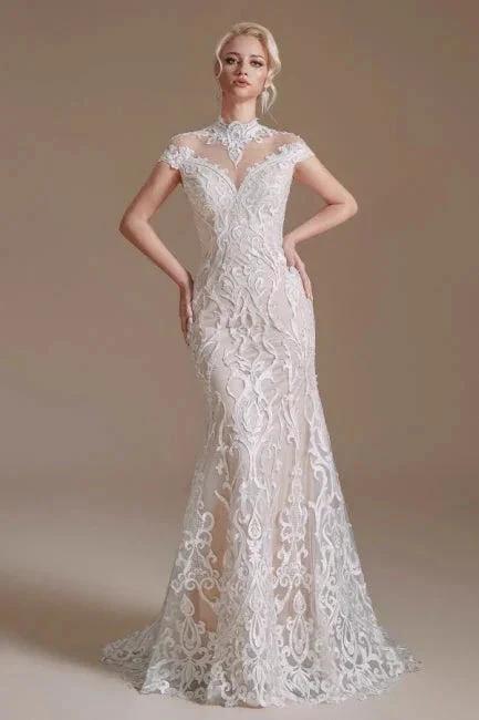 Fabulous Off-the-shoulder Sleeveless Mermaid Floor-Length Lace Wedding Dresses with Pattern