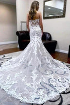 Fashion Jewel Sleeveless Mermaid Lace Backless Wedding Dresses