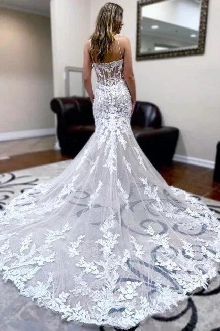 Fashion Jewel Sleeveless Mermaid Lace Backless Wedding Dresses