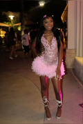 Gorgeous Pink Beaded Feathers Cocktail Dress Homecoming Dress Y7709