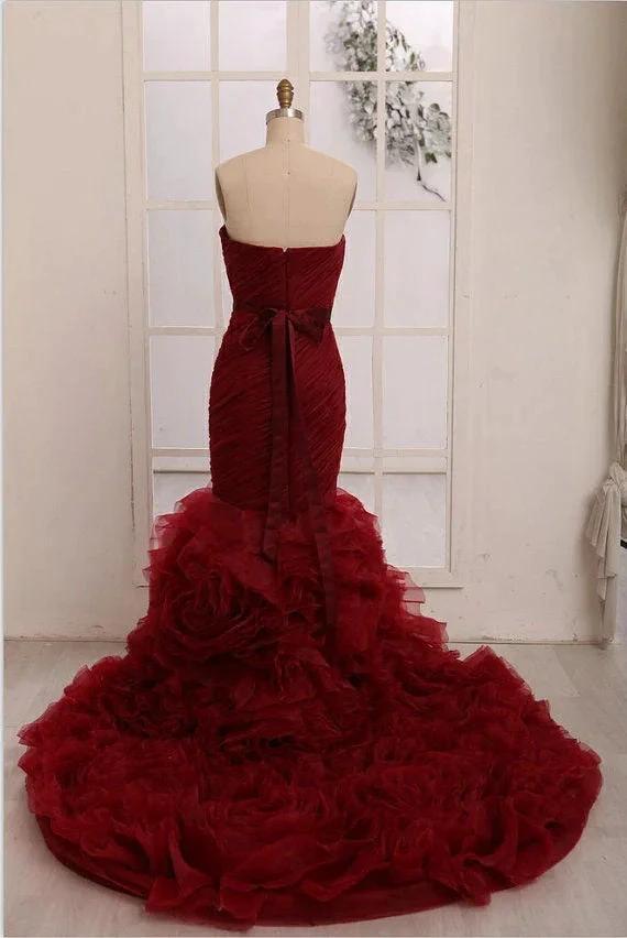 Red mermaid long prom dresses,gorgeous evening dresses,sweetheart strapless evening dresses Y1441