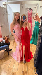 Chic One Shoulder Pink Sequins Evening Dress ,Sparkly Pink Evening Gown Y1633