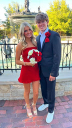 Red Strapless Short Homecoming Dress Birthday Party Dress Y1599