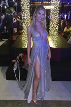 A-Line Sparkle Sequin Tulle Prom Dress Formal Evening Gowns Y1530