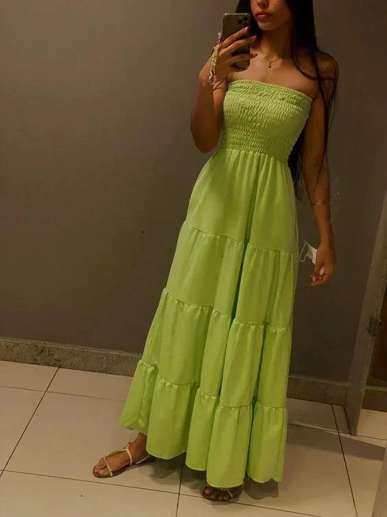 Bohemian Green Strapless Long Evening Dress,Beach Dress  Y1334